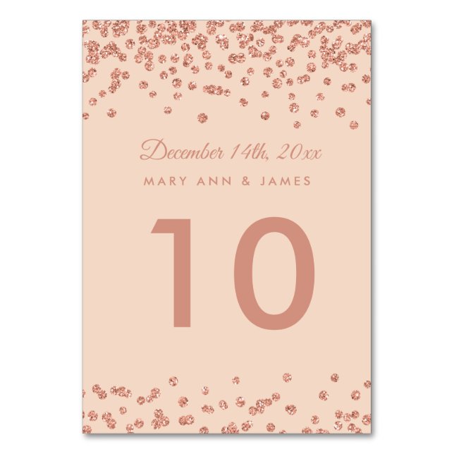 Tischnummer Rose Gold Imitats Glitzer Confetti Blu (Vorderseite)