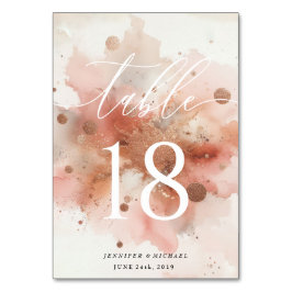 Tischnummer RoseGold Wasserfarbenhochzeit