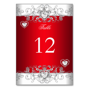 Tischnummer Royal Rot Hochzeit Silber Diamant