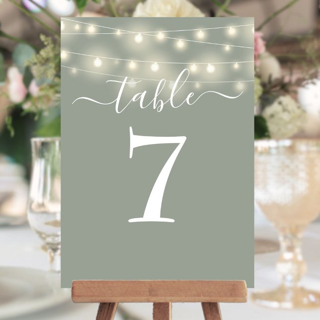 Tischnummer "Sage Green String Lights" (Sage Green String Lights Table Number)