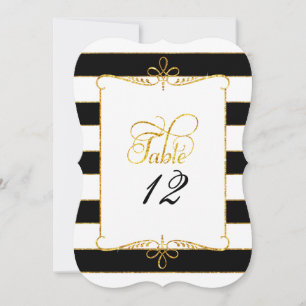 Tischnummer Schwarz Weiß Schrift Gold Glitter