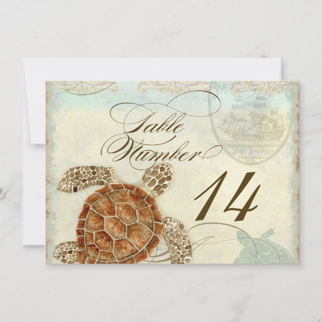Tischnummer Sea Turtle Ocean Beach Hochzeit Art (Vorderseite)