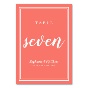 Tischnummer Seven   Coral Wedding Simple
