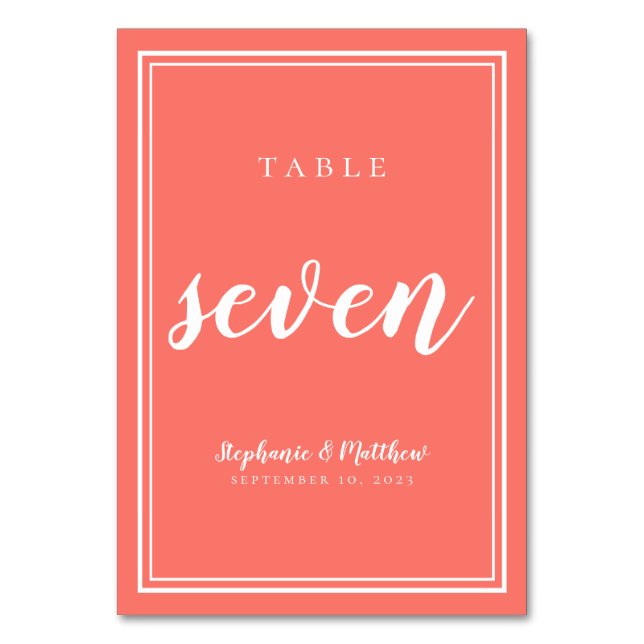 Tischnummer Seven | Coral Wedding Simple (Vorderseite)