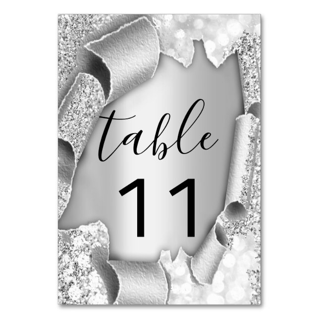 Tischnummer Silver Gray Glitzer 3D Wedding (Vorderseite)