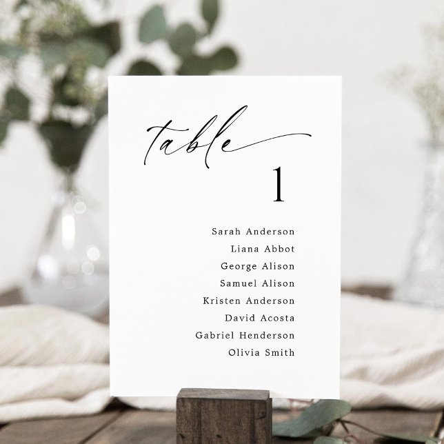 Tischnummer Sitzordnung Hängekarte (Simple Modern Script Table Number Individual Seating Chart)