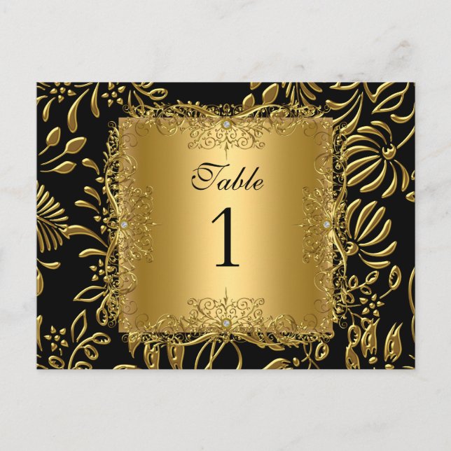 Tischnummer Sitzplätze Platzkarten Damask Gold (Vorderseite)