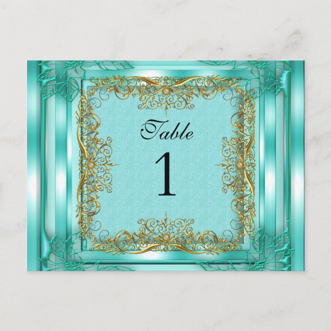 Tischnummer Sitzplatzkarten Gold Teal (Vorderseite)