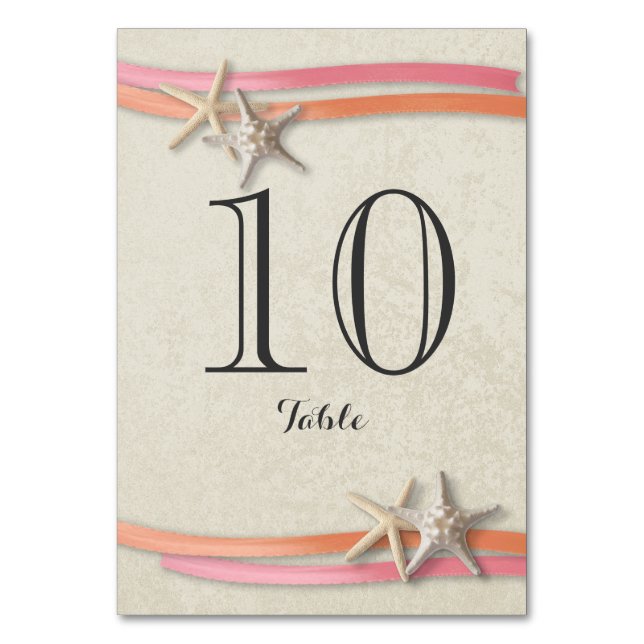 Tischnummer Starfish und Ribbon Coral und Pink (Vorderseite)