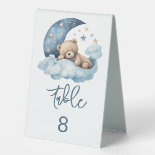 Tischnummer Teddybär über dem Mond Baby Shower Tischaufsteller