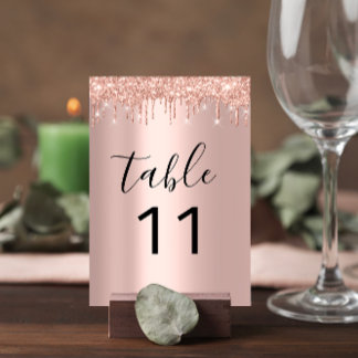 Tischnummer Tropfen Rose Gold Glitzer Hochzeit