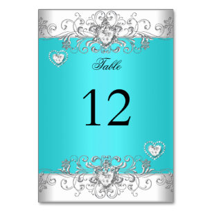 Tischnummer Türkisblaue Hochzeit Silber Diamant