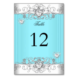 Tischnummer Türkisblaue Hochzeit Silber Diamant 2