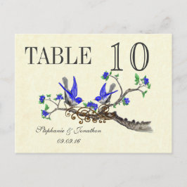 Tischnummer Vintag Gray Bird Royal Blue Blossoms
