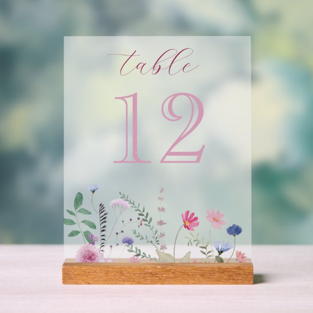 Tischnummer von Wildblumen Acrylschild (Neutral)