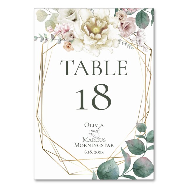 Tischnummer | Wasserfarbe Elfenbeinrot Blume (Vorderseite)