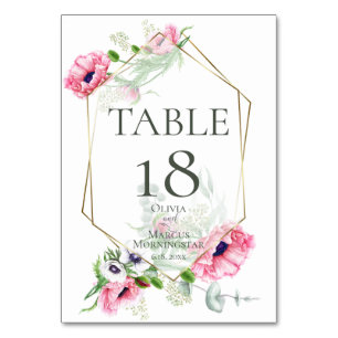 TISCHNUMMER   Wasserfarbe Rosa Mohnblumen