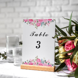 Tischnummer Wasserfarben Rosa Blumenmuster