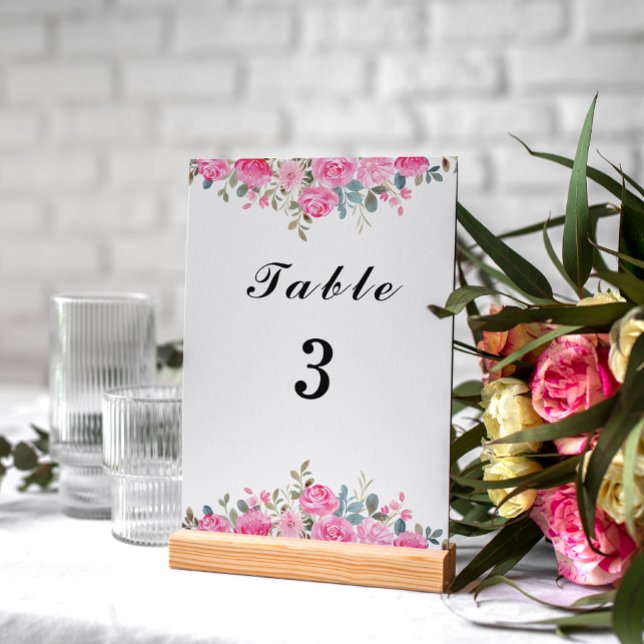 Tischnummer Wasserfarben Rosa Blumenmuster (Von Creator hochgeladen)