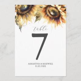 Tischnummer Wasserfarben Sonnenblumen