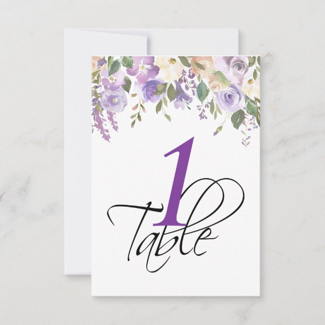 Tischnummer Watercolor Floral Lavender Wedding (Vorderseite)