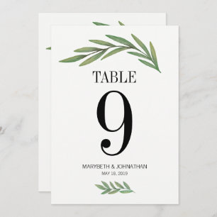 Tischnummer Watercolor Greenery Leaf Wedding Card