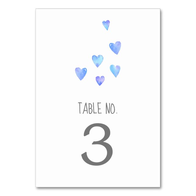 Tischnummer Watercolor Hearts Boy Baby Dusche (Vorderseite)