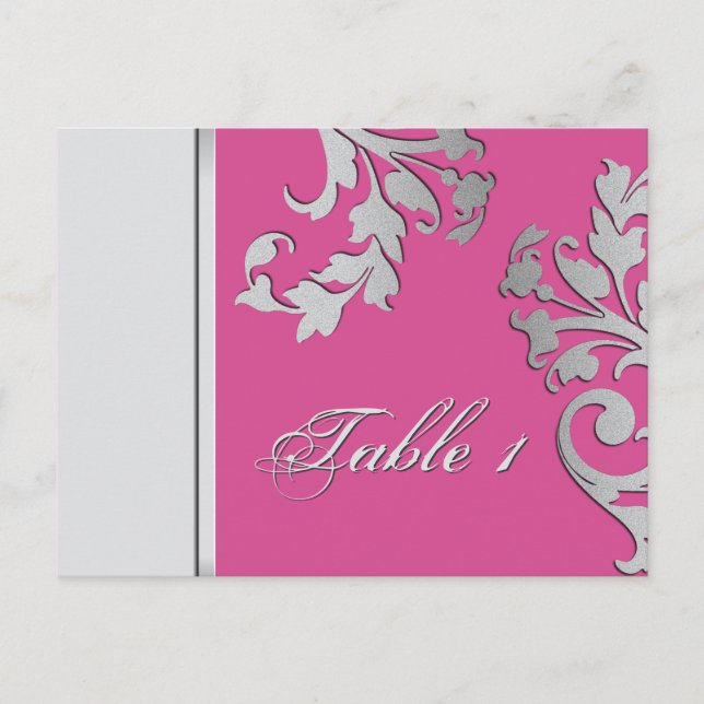Tischnummer Wedding Card - Fuschia & Silver (Vorderseite)