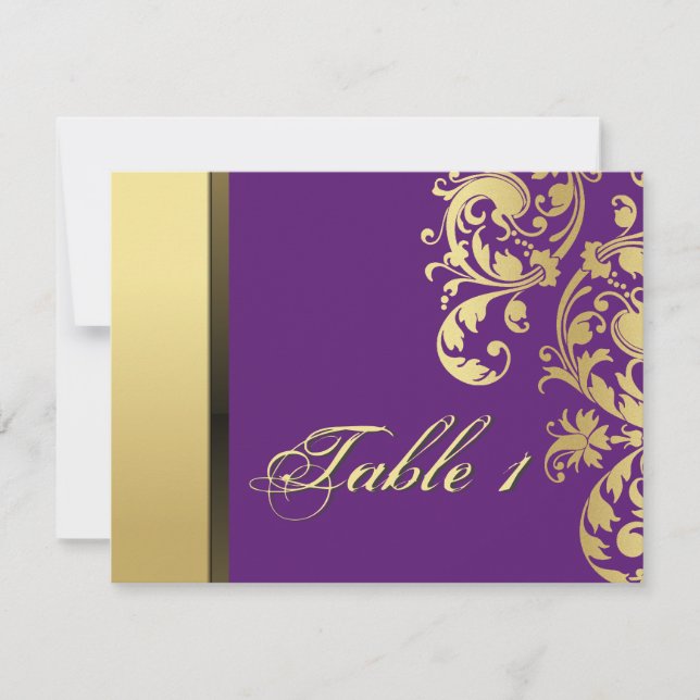 Tischnummer Wedding Card - Lila & Gold Floral (Vorderseite)