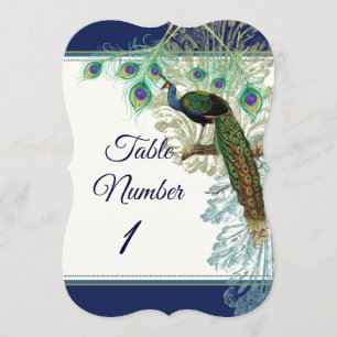 Tischnummer Wedding Vintag Peacock Feather Navy