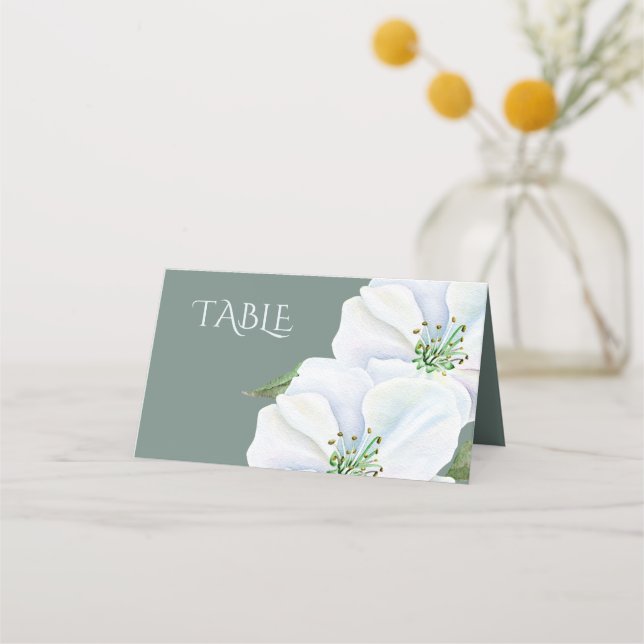 Tischnummer White Apple Blossom Hochzeit Platzkarte (Vorderseite)