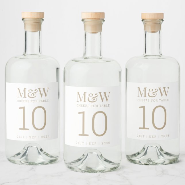 Tischnummer White Gold Monogram Wedding Alkoholflaschenetikett (Flaschen)