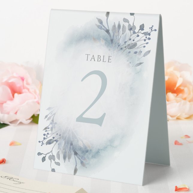 Tischnummer-Zeichen für staubblaues Aquarell Tischaufsteller (In Situ (Hochzeit))