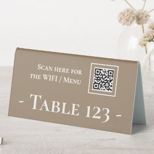 Tischnummer-Zeichen mit QR-Code beige Tischaufsteller