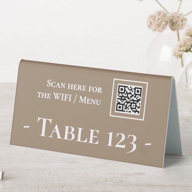 Tischnummer-Zeichen mit QR-Code beige Tischaufsteller (Von Creator hochgeladen)