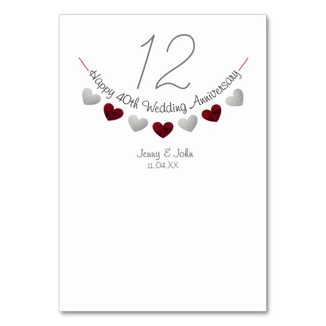 Tischnummer zum 40. rubinischen Hochzeitstag (Vorderseite)
