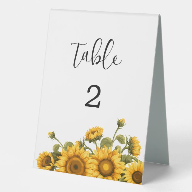 Tischnummer zur Hochzeit von Sonnenblumen Tischaufsteller (Vorderseite)