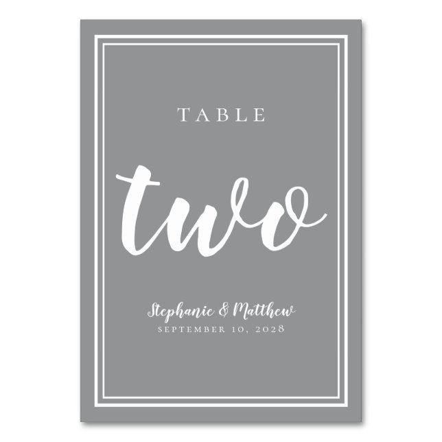 Tischnummer Zwei | Gray White Wedding Simple (Vorderseite)