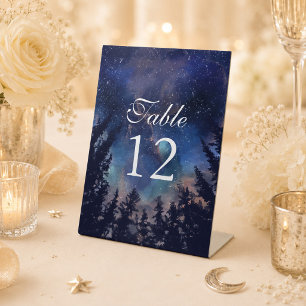 Tischnummern der Hochzeit von Starry Night Forest Sockelschild