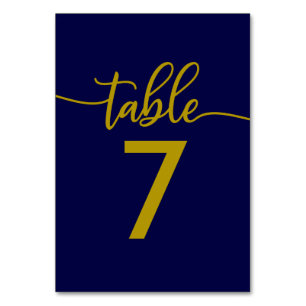 Tischnummern   Elegante goldene navyblaue Hochzeit