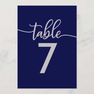Tischnummern   Elegante Navy Blau Silber Hochzeit
