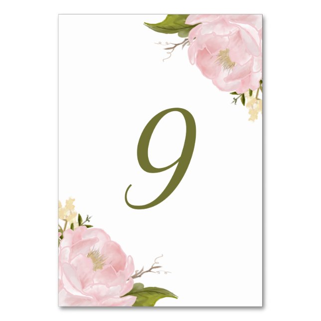 Tischnummern für Aquarellblush Pink Peonies (Vorderseite)