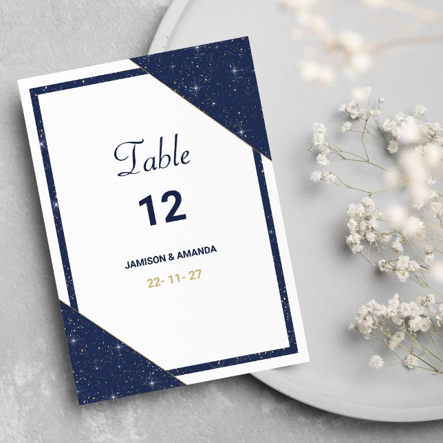 Tischnummern für geometrisch-blaue Glitzer (Geometric blue white gold glitter Table Numbers)