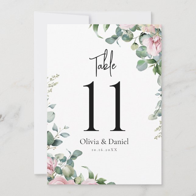 Tischnummern für Hochzeiten in Aquarellfarben Rosa (Vorderseite)
