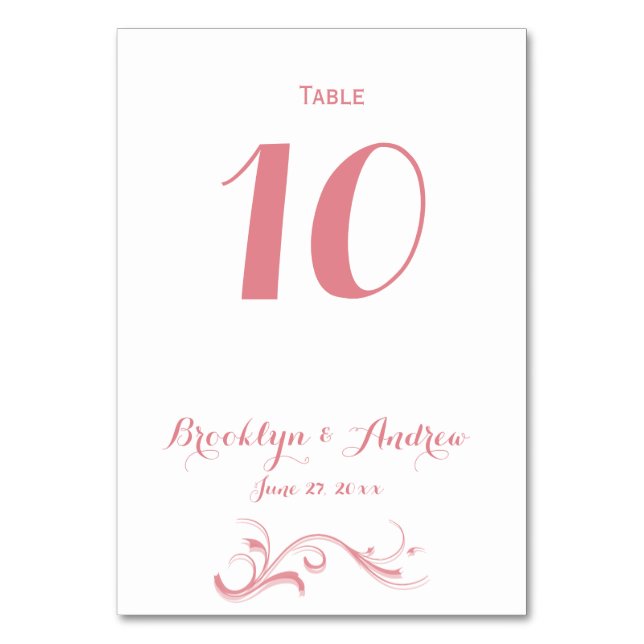 Tischnummern für Hochzeiten in Weiß und Rosa (Vorderseite)