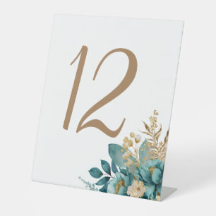 Tischnummern für Hochzeiten mit aquamarinen und go Sockelschild