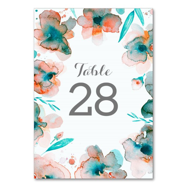 Tischnummern für Hochzeiten von Wasserfarben (Vorderseite)