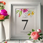 Tischnummern für Wasserfarben<br><div class="desc">Diese Hochzeitskarten sind mit Aquarellbildern in verschiedenen Farbtönen in Rosa, Orange und Lila ausgestattet. Verwenden Sie die Vorlagenfelder, um Ihre Tischnummern, Namen und Hochzeitstermin anzupassen. Besuchen Sie www.zazzle.com/dotellabelle Kunst und Design der Wasserfarben von Victoria Grigaliunas, um die passende Suite für Hochzeitskunst zu sehen</div>