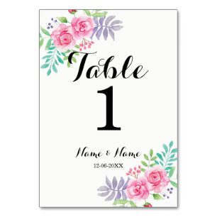 Tischnummern Hochzeiten Wasserfarben Rose Blume