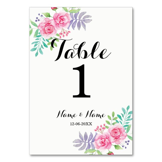 Tischnummern Hochzeiten Wasserfarben Rose Blume (Vorderseite)